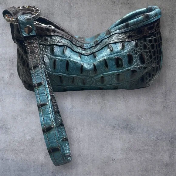 Raviani Croc Embossed Wallet & Wristlet SetWith Amber Color Crystals Bling
